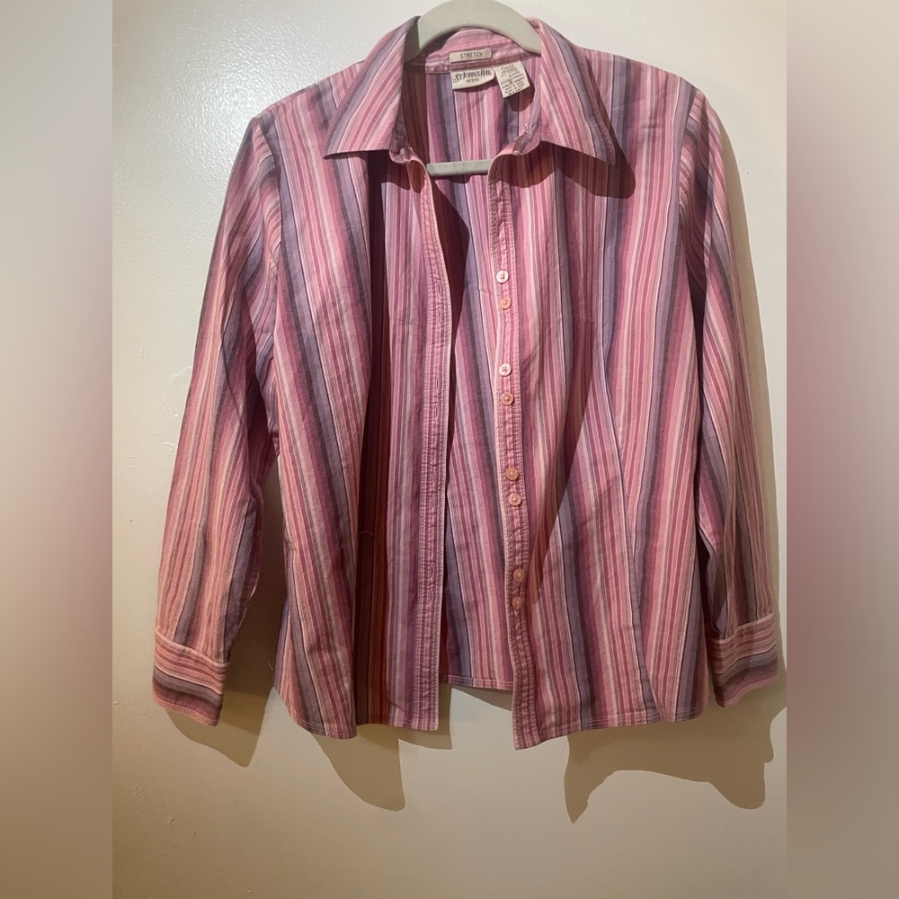Fitted 2000’s St. John's Bay Pink and Purple Striped Shirt
